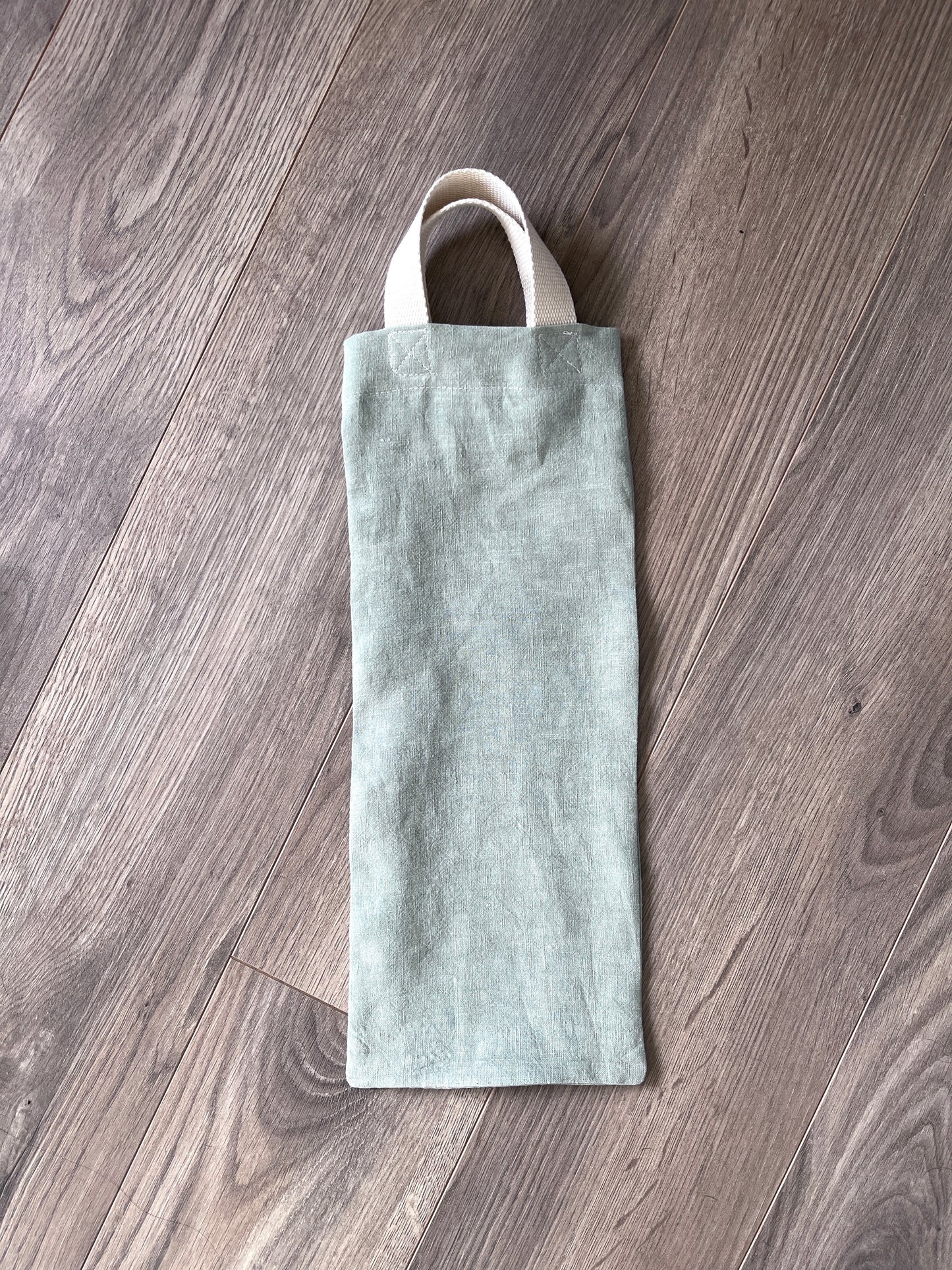 Seafoam color Linen gift bag for a bottle.